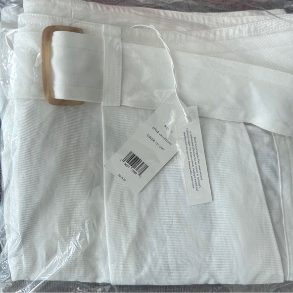 Vince Women's Belted Twill Short Cotton Linen White High Rise Pleated Pockets 16 - Picture 10 of 11
